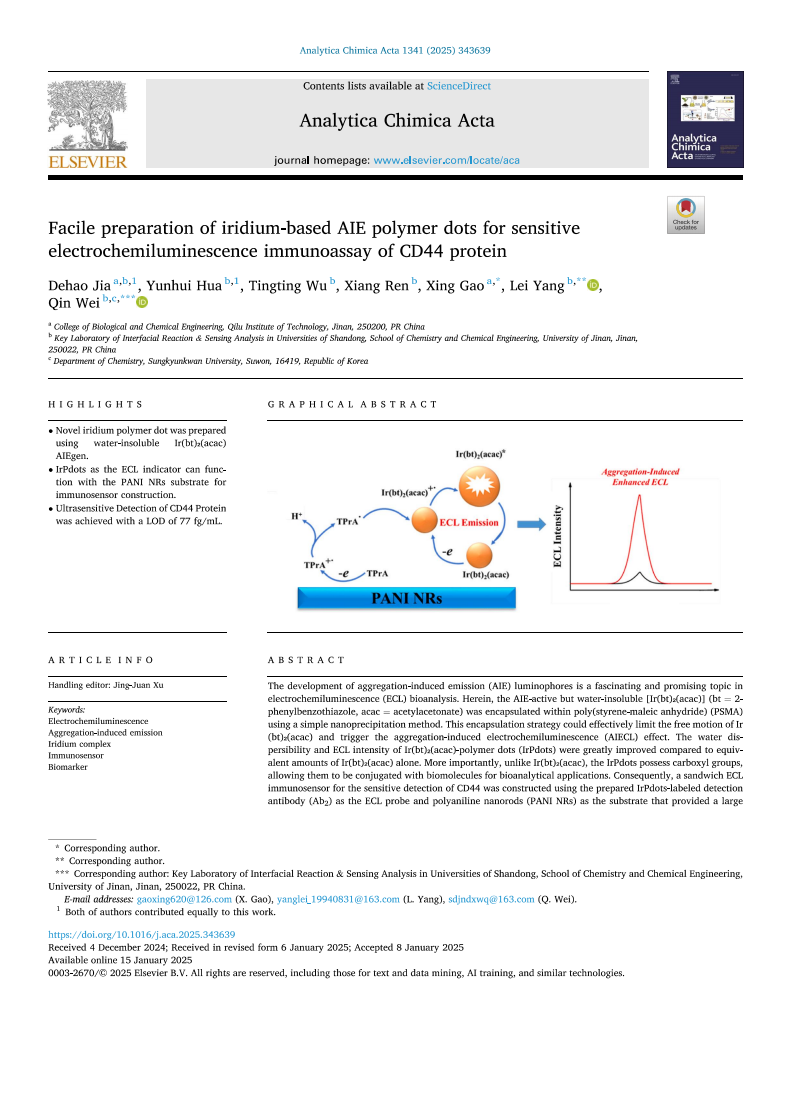 �����뻯ѧ����ѧԺ�����ڡ�Analytica Chimica Acta����������